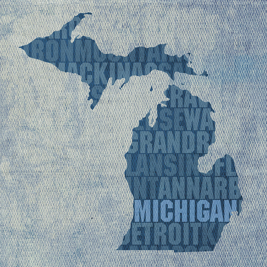 Michigan Great Lake State Word Art on Canvas Mixed Media by Design Turnpike