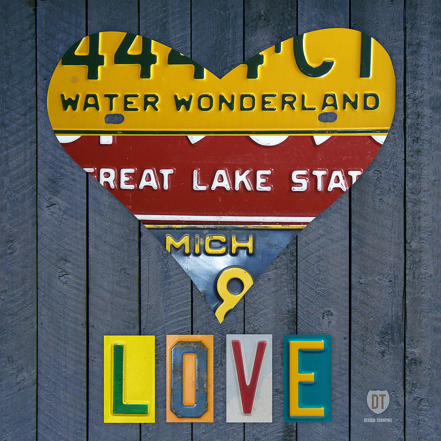 Detroit Mixed Media - Michigan Love Heart License Plate Art Series on Wood Boards by Design Turnpike