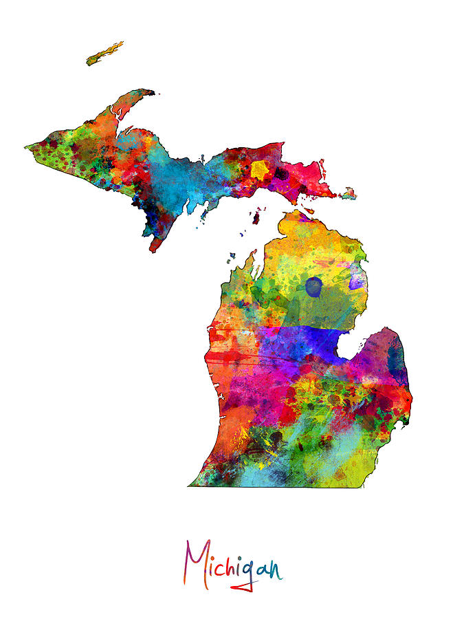 Michigan Map Digital Art by Michael Tompsett