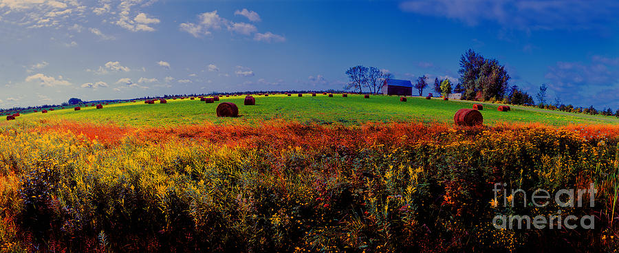 Michigan Uper  Farm Barn and Rolls of hay Brimly Michigan Photograph by Tom Jelen