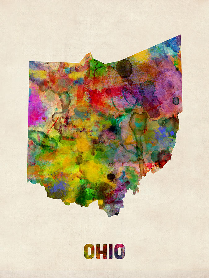Columbus Digital Art - Ohio Watercolor Map by Michael Tompsett