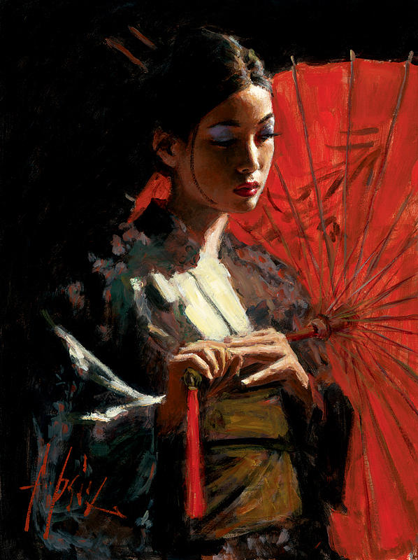 Michiko with Red Umbrella Painting by Fabian Perez - Fine Art America