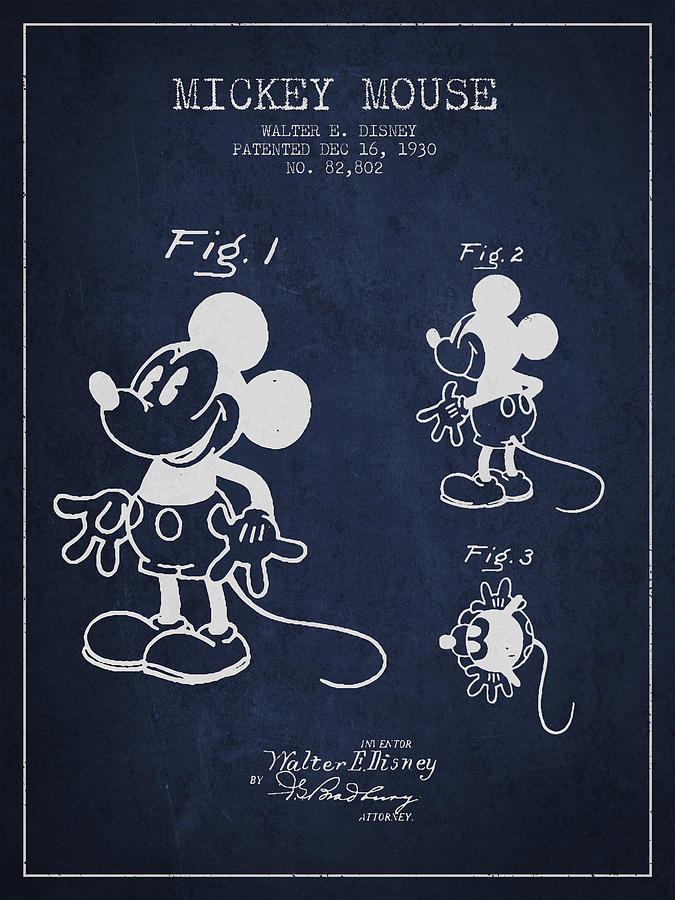 Vintage Digital Art - Mickey Mouse patent Drawing from 1930 by Aged Pixel