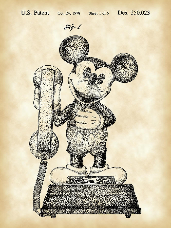 Mickey Mouse Telephone Patent 1978 - Parchment Digital Art by Stephen Younts