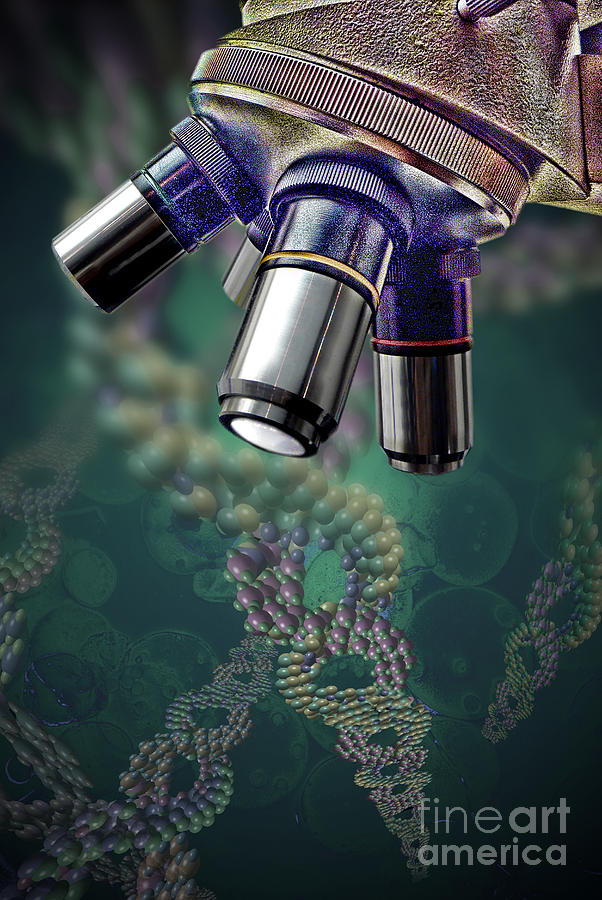 Microscope Photograph - Microscope Dna Strands by Mike Agliolo
