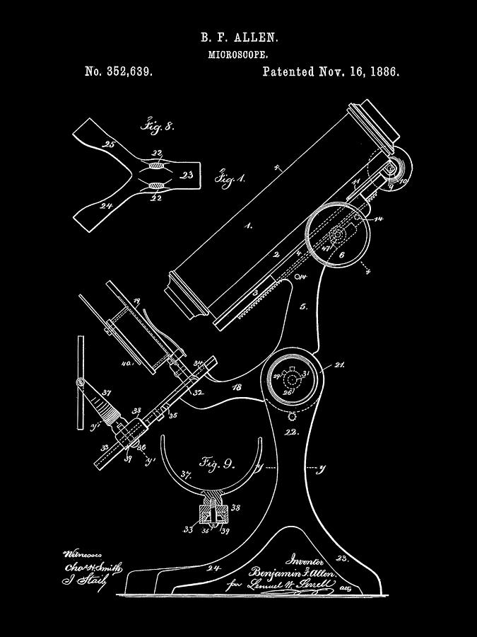 Microscope Patent 1886 - Black Digital Art by Stephen Younts