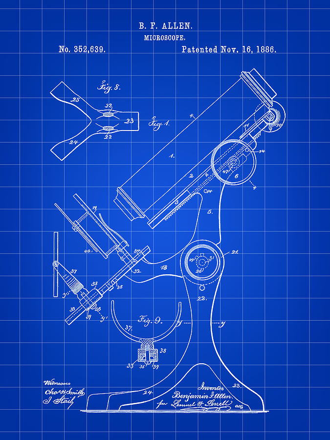 Microscope Patent 1886 - Blue Digital Art by Stephen Younts
