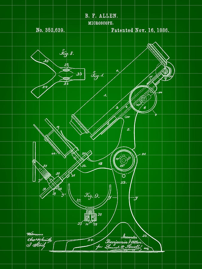 Microscope Patent 1886 - Green Digital Art by Stephen Younts