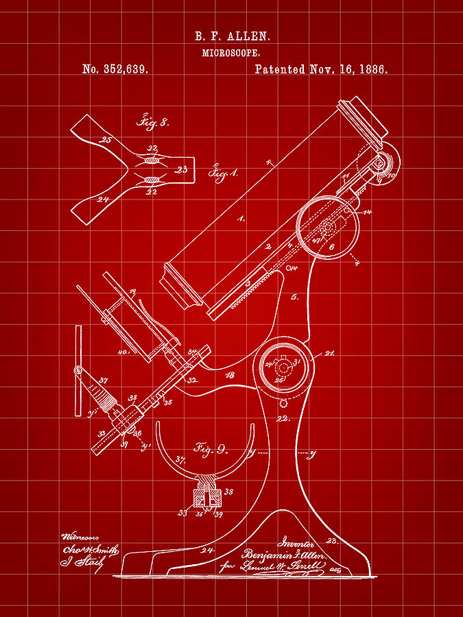 Microscope Patent 1886 - Red Digital Art by Stephen Younts