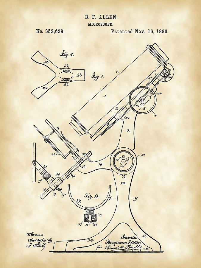 Microscope Digital Art - Microscope Patent 1886 - Vintage by Stephen Younts