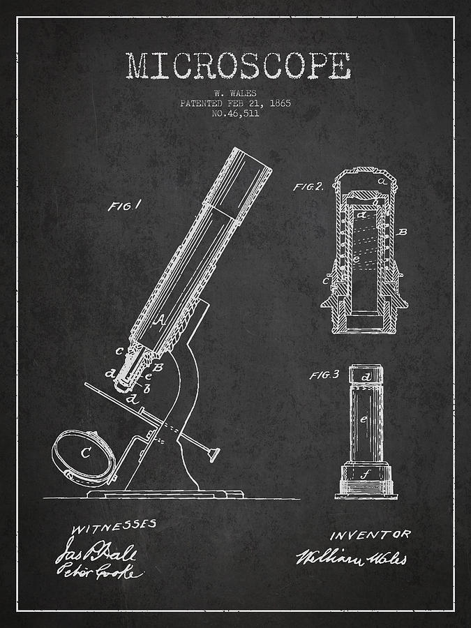 Vintage Digital Art - Microscope Patent Drawing From 1865 - Dark by Aged Pixel