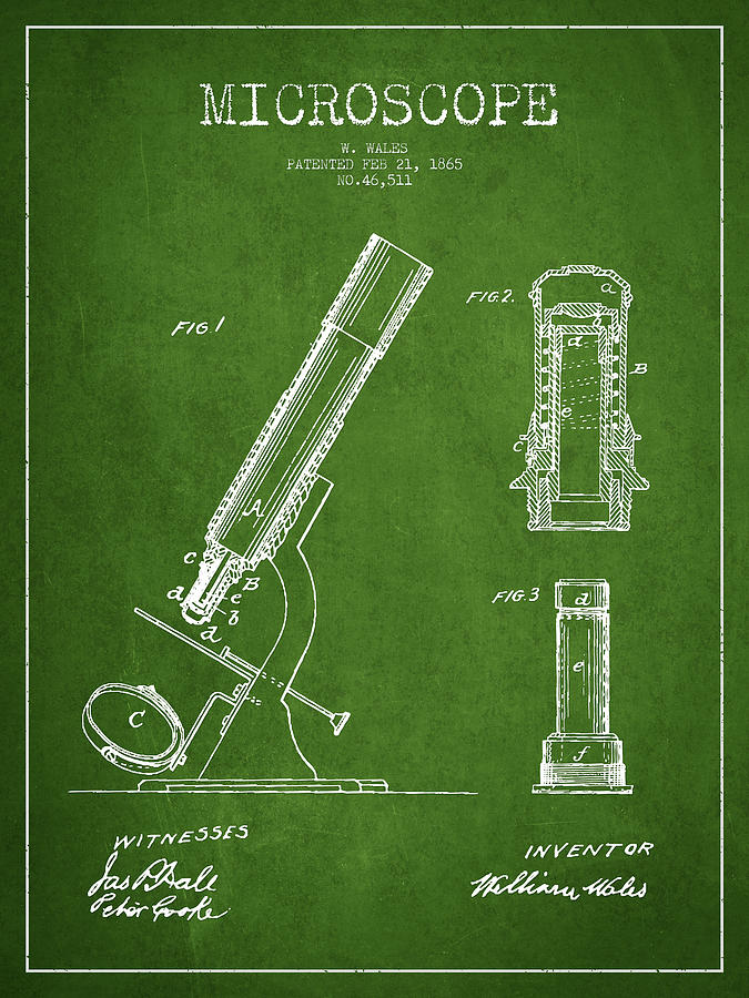 Vintage Digital Art - Microscope Patent Drawing From 1865 - Green by Aged Pixel