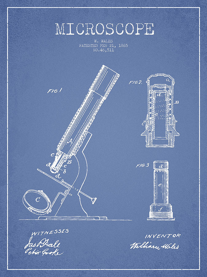 Vintage Digital Art - Microscope Patent Drawing From 1865 - Light Blue by Aged Pixel