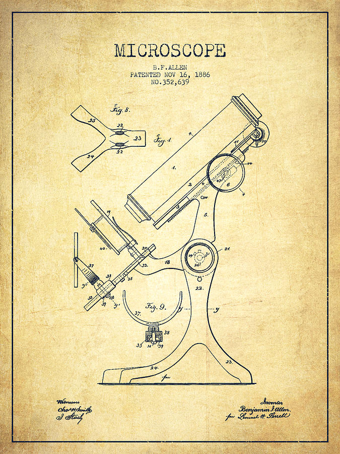 Microscope Patent Drawing From 1886 - Vintage Digital Art