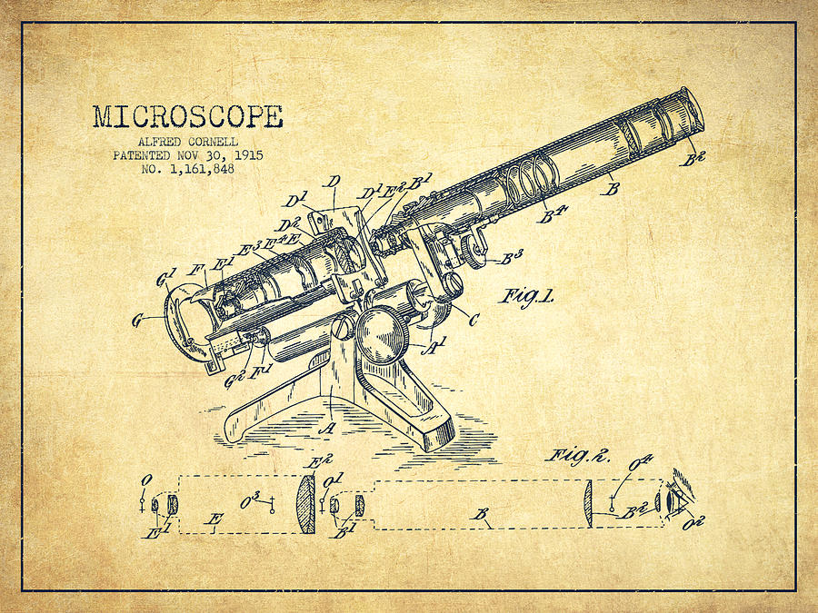 Vintage Digital Art - Microscope Patent Drawing from 1915-Vintage by Aged Pixel