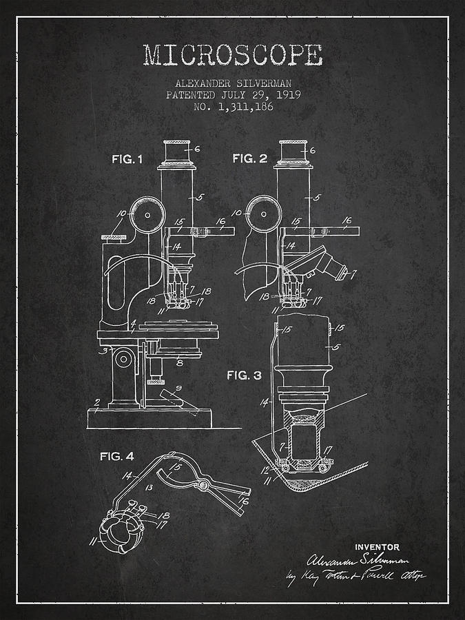 Vintage Digital Art - Microscope Patent Drawing From 1919- Dark by Aged Pixel