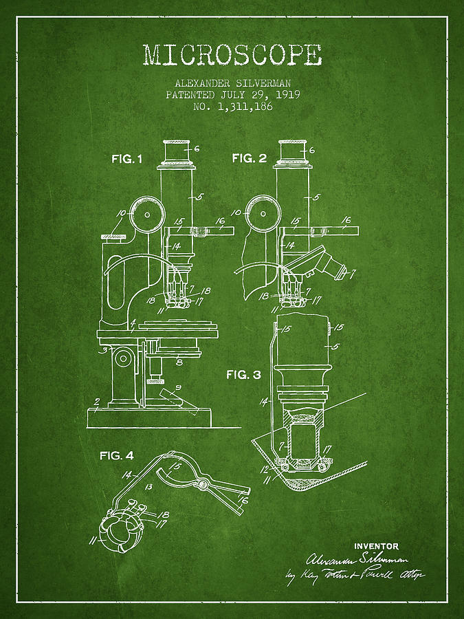 Vintage Digital Art - Microscope Patent Drawing From 1919- Green by Aged Pixel