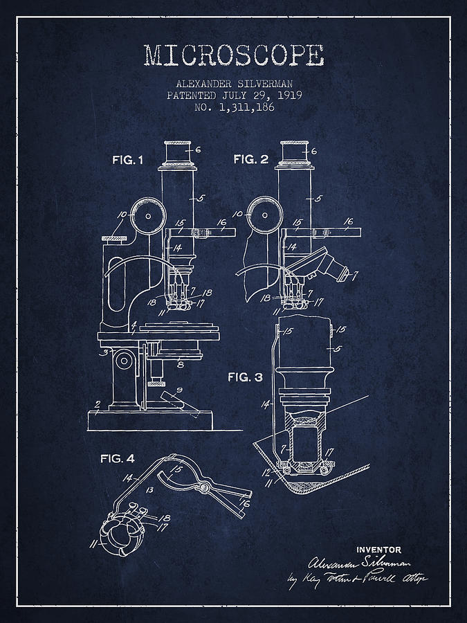 Vintage Digital Art - Microscope Patent Drawing From 1919- Navy Blue by Aged Pixel