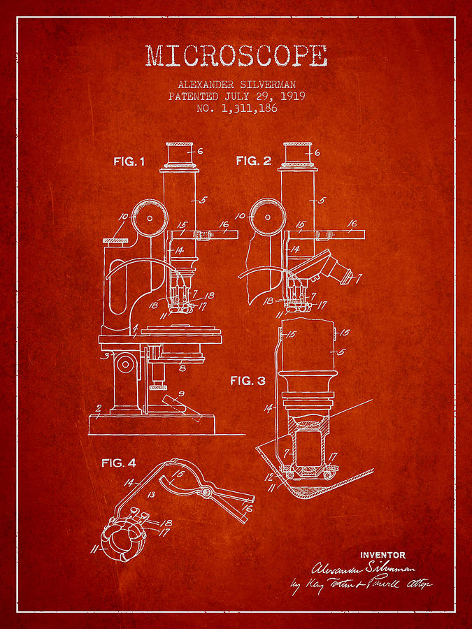 Vintage Digital Art - Microscope Patent Drawing From 1919- Red by Aged Pixel