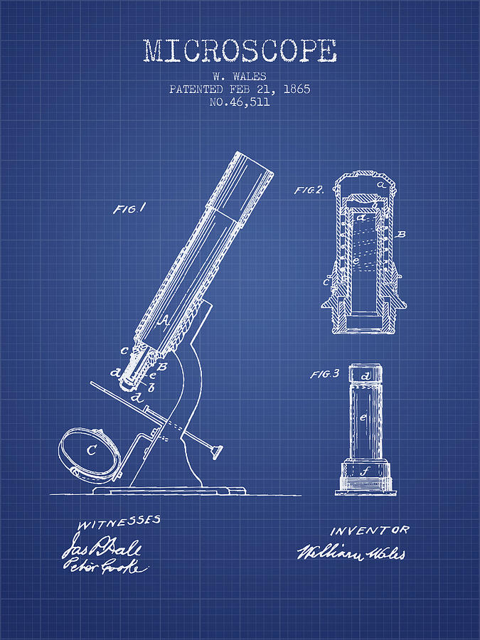 Vintage Digital Art - Microscope Patent From 1865 - Blueprint by Aged Pixel