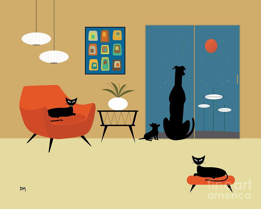 Mid Century Dogs and Cats Digital Art by Donna Mibus
