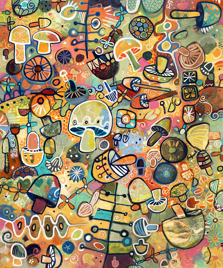 Mid Century Mushroom Madness Painting by Jen Norton