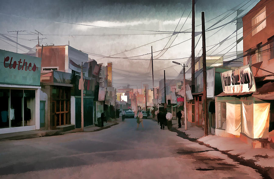 Mid Century street scene in korea Digital Art by Cathy Anderson