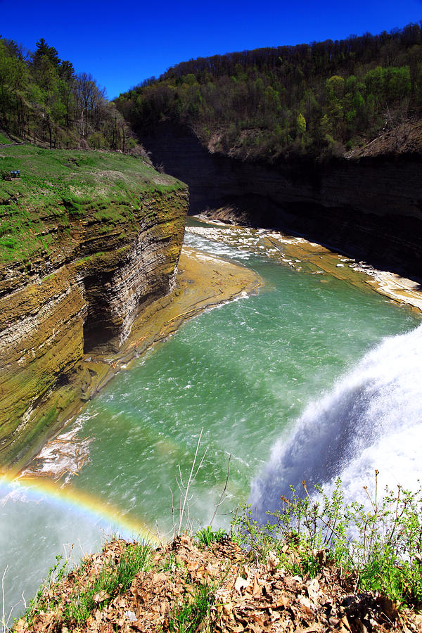 Up Movie Painting - Middle Waterfalls and Rainbow In Letchworth State Park by Paul Ge
