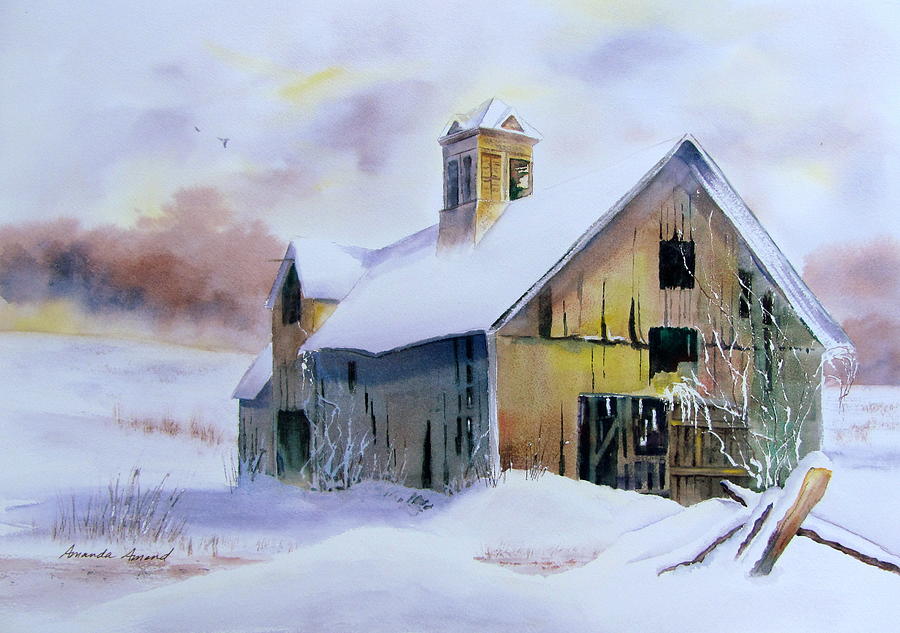Middlebury Barn in Winter Painting by Amanda Amend