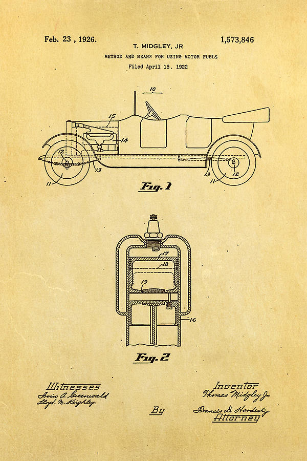 Car Photograph - Midgley Ethyl Gasolene Patent Art 1926 by Ian Monk