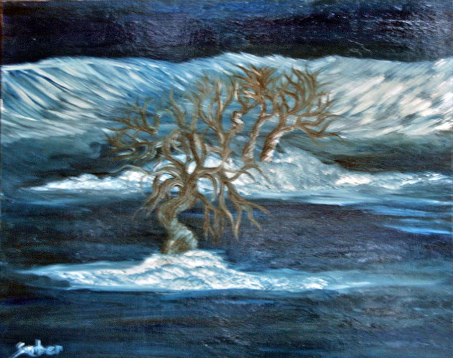 Midnight Above Three Trees Painting by Suzanne Surber