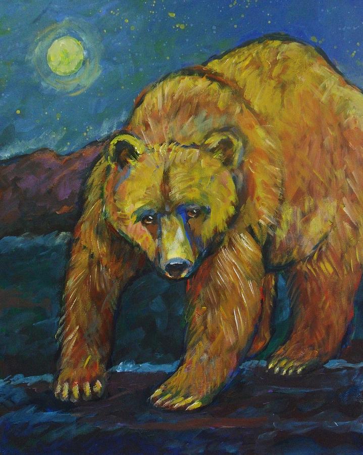 Midnight Bear Grizzly Bear Painting by Carol Suzanne Niebuhr