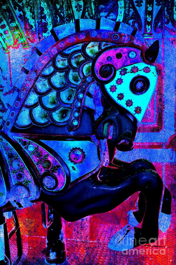 Midnight Blue Carousel Horse Digital Art by Patty Vicknair