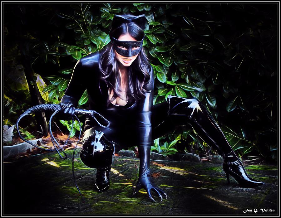 Midnight Feline Fatale Painting by Jon Volden