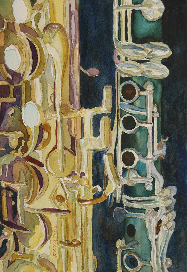 Saxophone Painting - Midnight Duet by Jenny Armitage