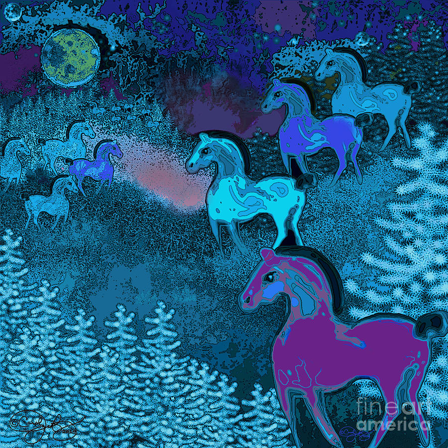 Franz Marc Digital Art - Midnight Horses by Carol Jacobs