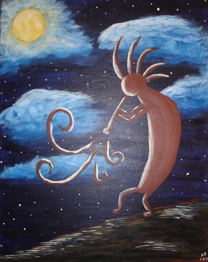 Midnight Kokapelli Painting by Angie Butler