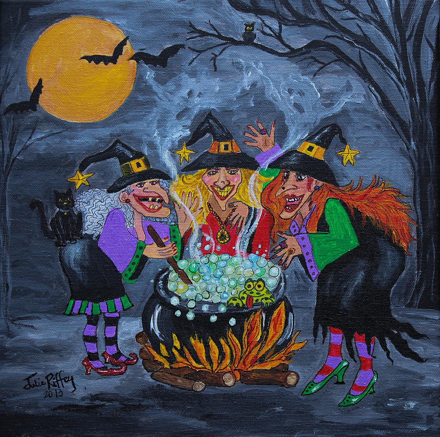 Midnight Magic  - Halloween Witches Painting by Julie Brugh Riffey