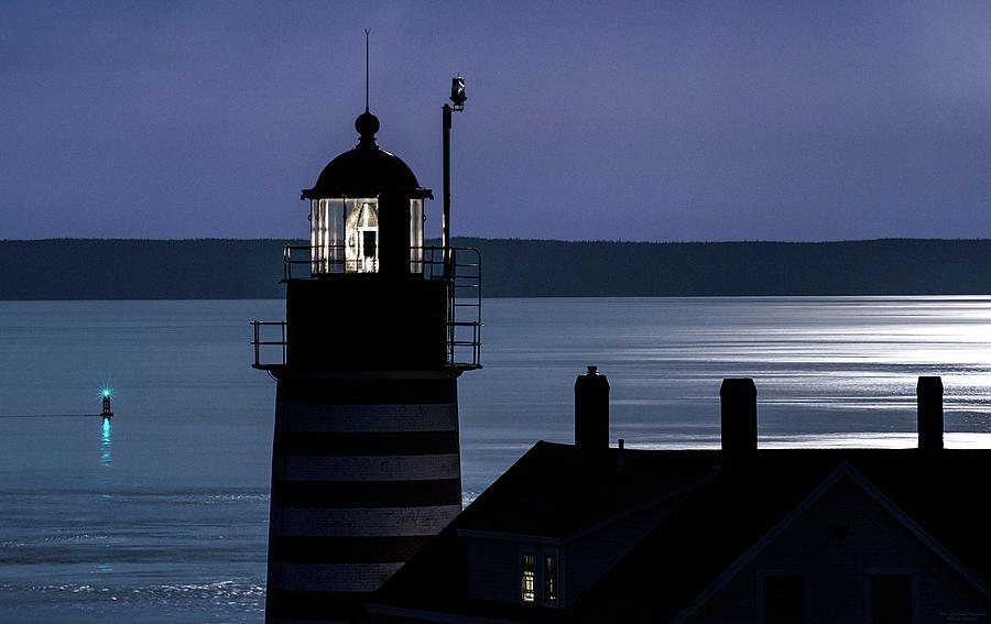 Midnight Moonlight on West Quoddy Head Lighthouse Photograph by Marty Saccone