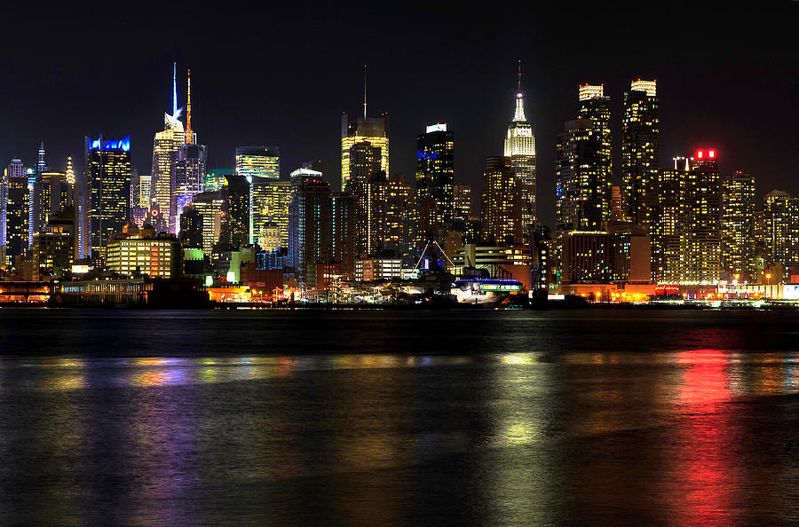 Midnight New York Skyline Photograph by Mitchell R Grosky