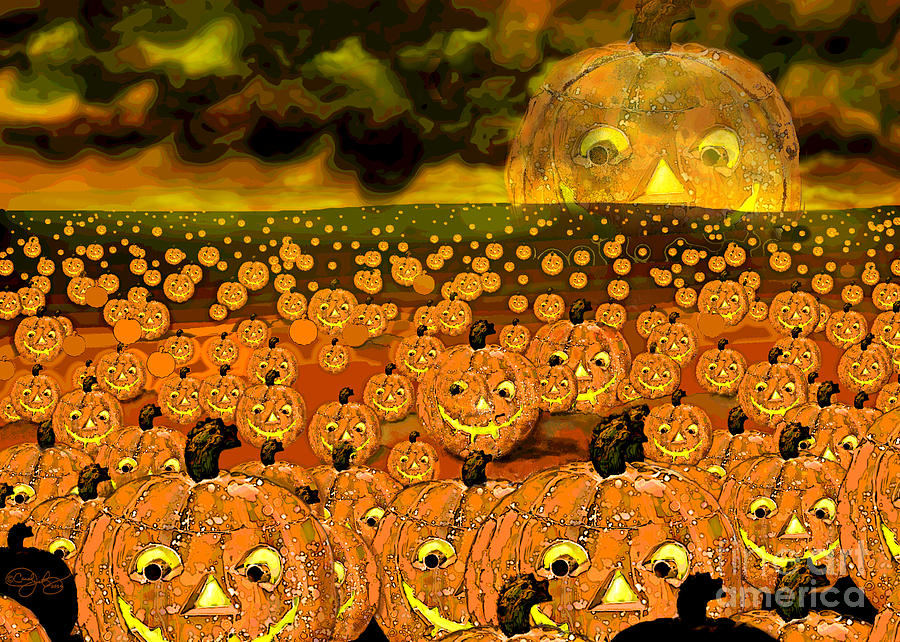 Halloween Digital Art - Midnight Pumpkin Patch by Carol Jacobs