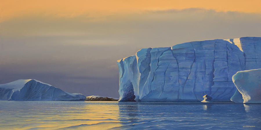 Midnight Sun Icebergs at Sunset Painting by Cliff Wassmann