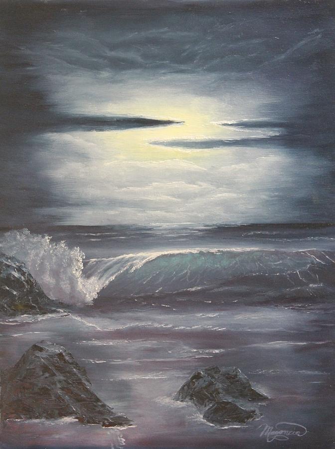 Beach Painting - Midnight Walk by Lou Magoncia