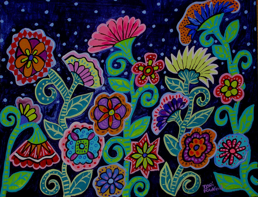 Flower Painting - Midnight wildflowers by Tori Radford