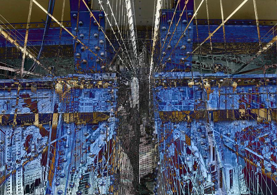 Bridge Digital Art - Midtown Blue City Art by Mary Clanahan