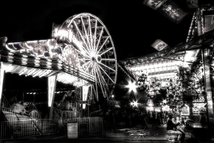 Midway Attractions in Black and White Photograph by Mark Andrew Thomas