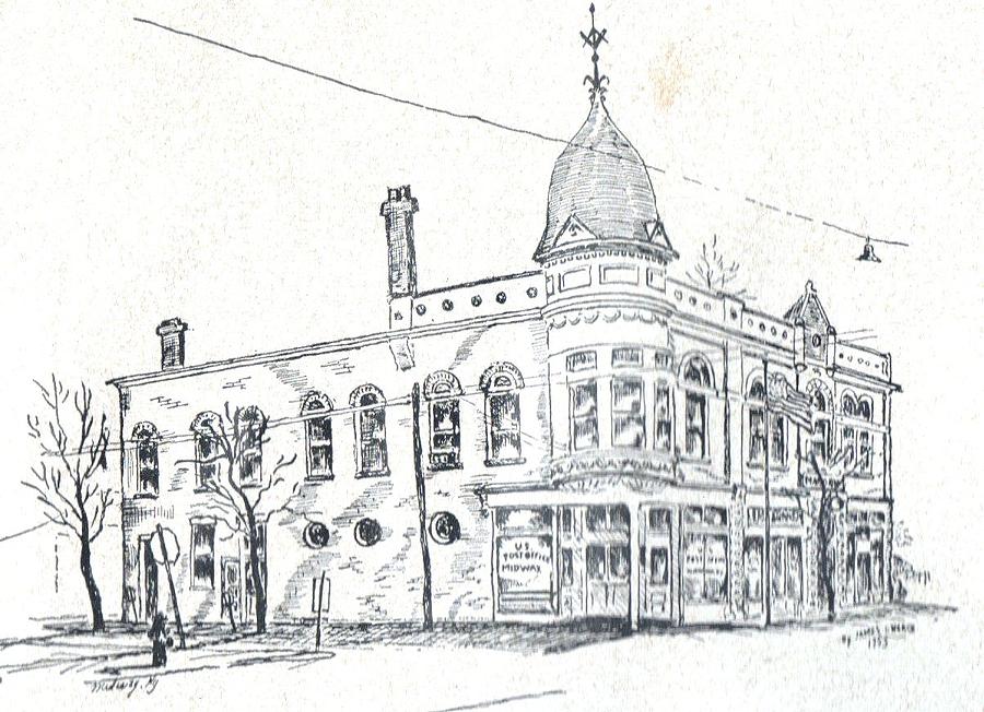 Midway Post Office Drawing by David Neace CPX