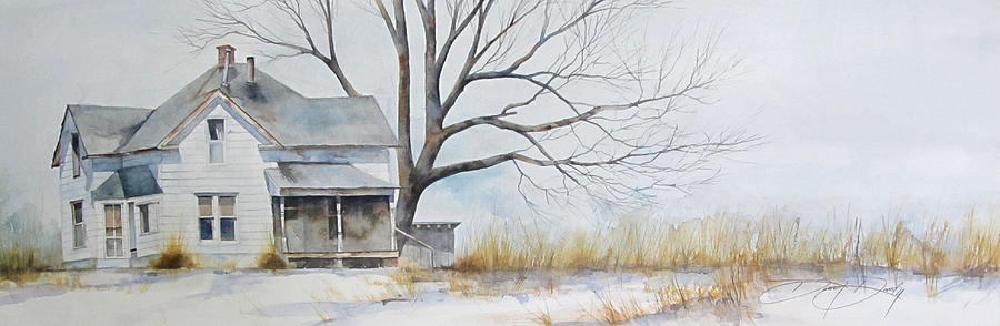 Old Farmhouse Painting - Midwest Winter by Denny Dowdy