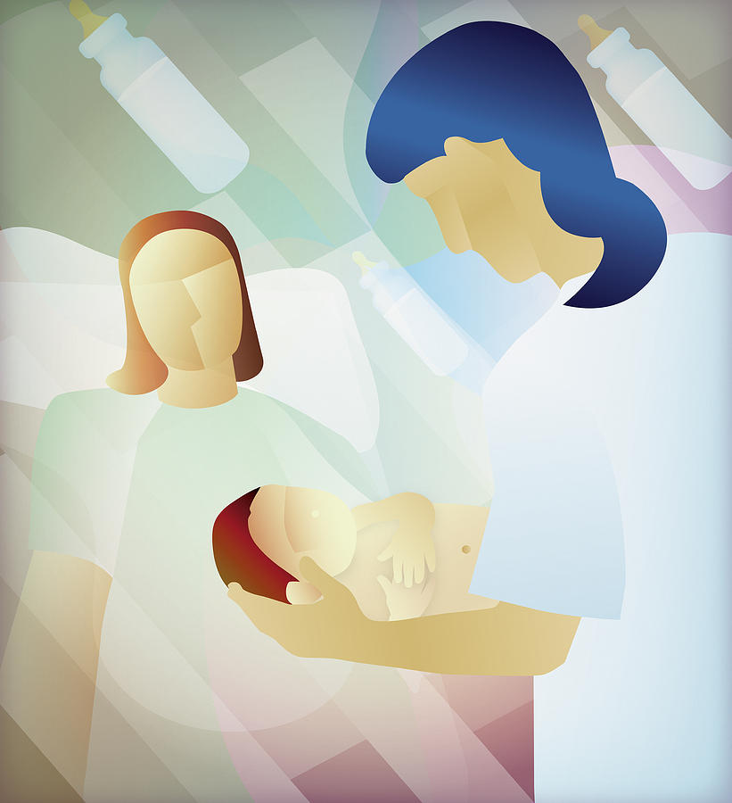 Midwife Handing Newborn Baby To Mother Photograph by Ikon Ikon Images
