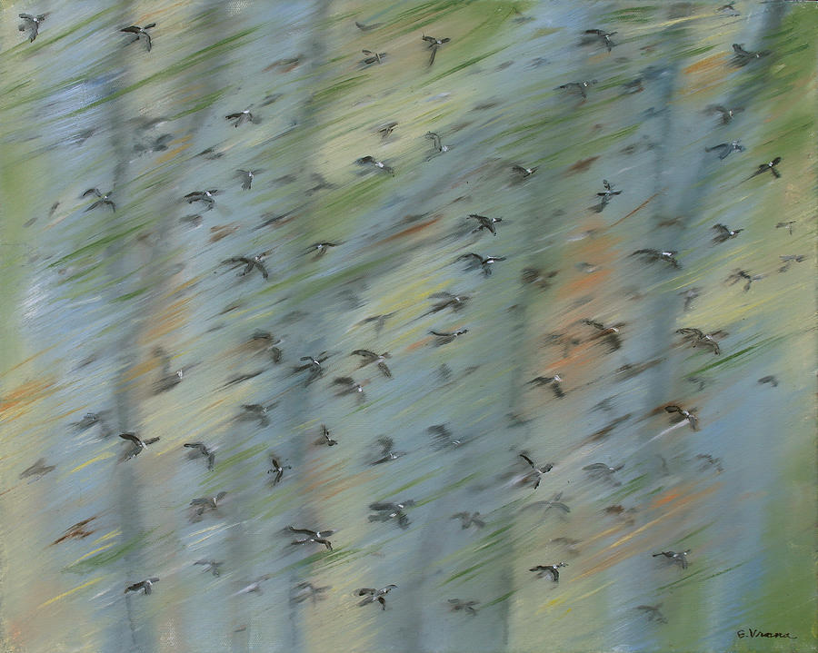 Bird Painting - Migratory Geese Moon April by Ethel Vrana